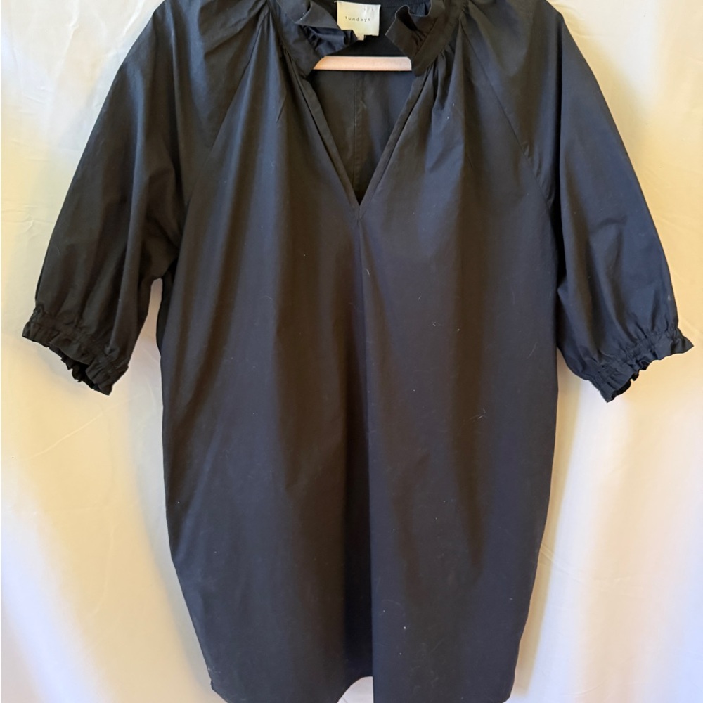 Black Poplin Ruffle Collar Dress